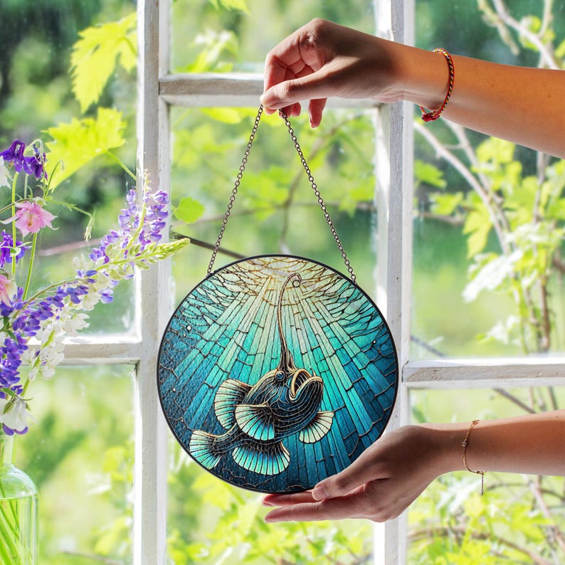 Angler Fish Stained Glass Suncatcher