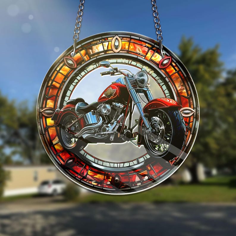 Motorcycle Stain Glass Suncatcher