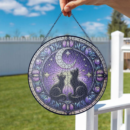 Black Cat Moon Stained Glass Suncatcher