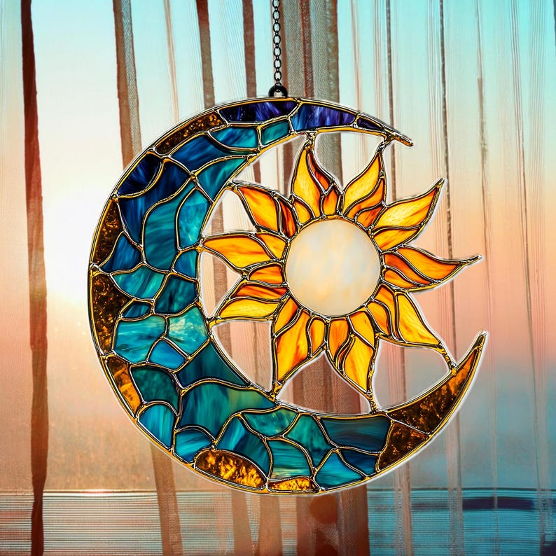 Sun and Moon Stained Glass Suncatcher