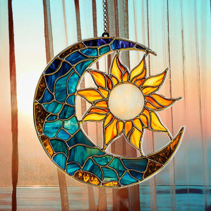 Sun and Moon Stained Glass Suncatcher