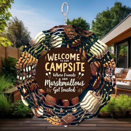 Where Friends and Marshmallows Get Toasted Camping Wind Spinner