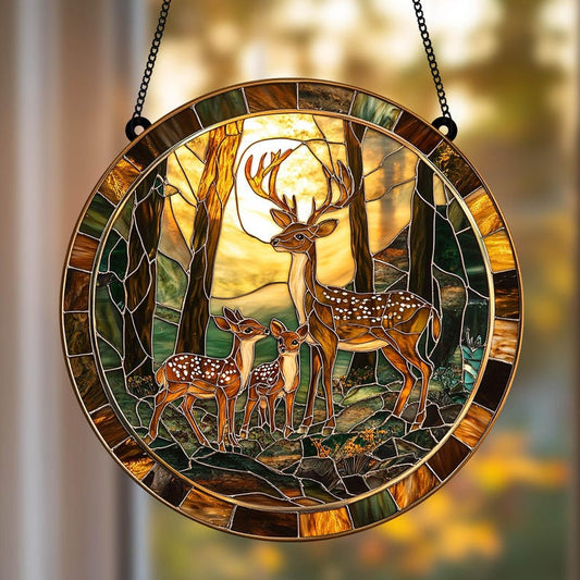 Deer Family Faux Stained Glass Suncatcher