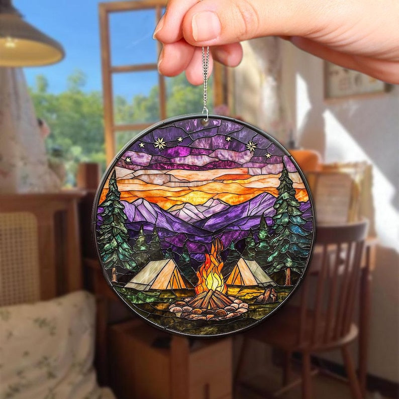 Starry Camp Fire Stained Glass Suncatcher