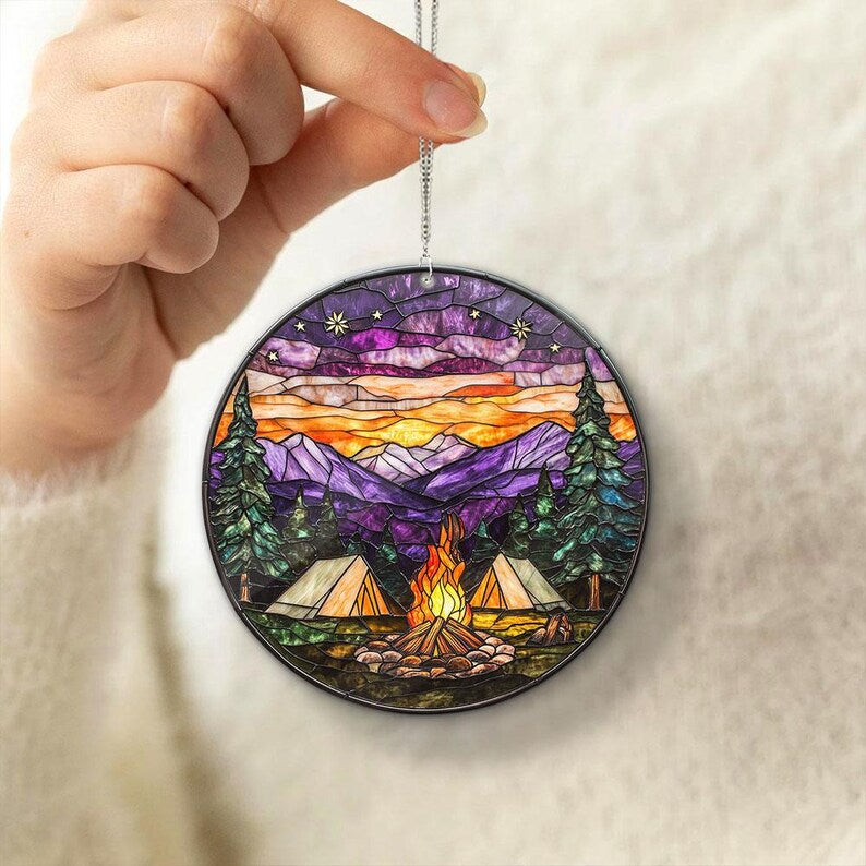 Starry Camp Fire Stained Glass Suncatcher