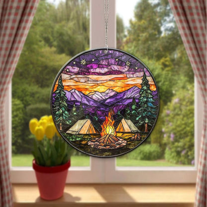 Starry Camp Fire Stained Glass Suncatcher