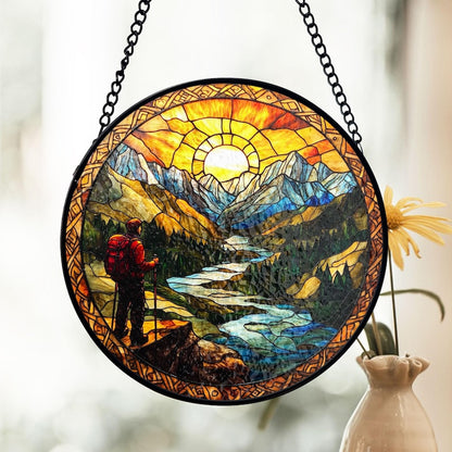 Hiking Stained Glass Suncatcher
