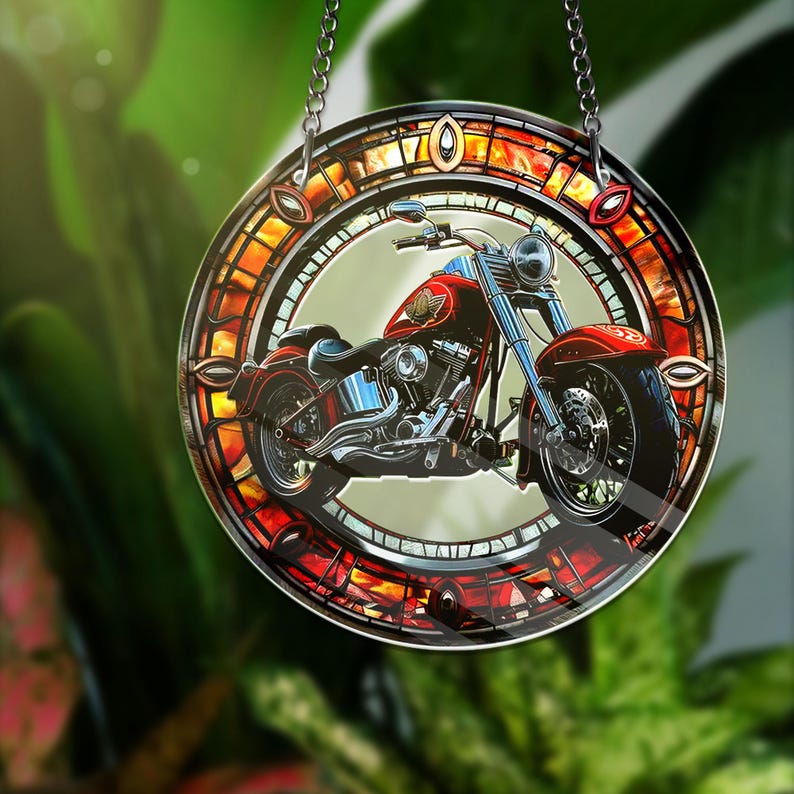 Motorcycle Stain Glass Suncatcher