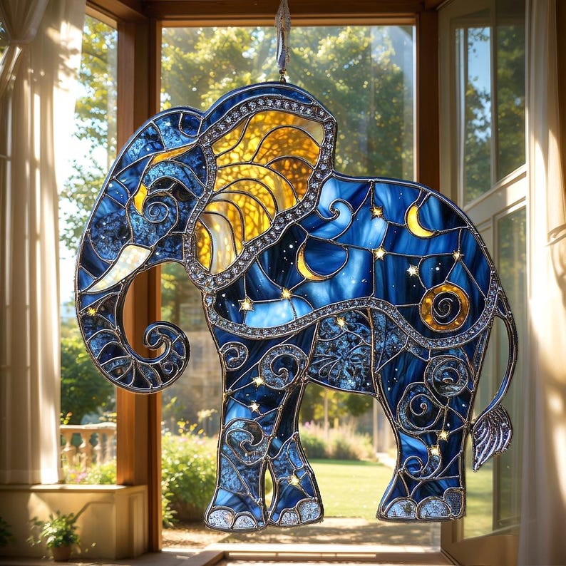 Elephant Stain Glass Suncatcher