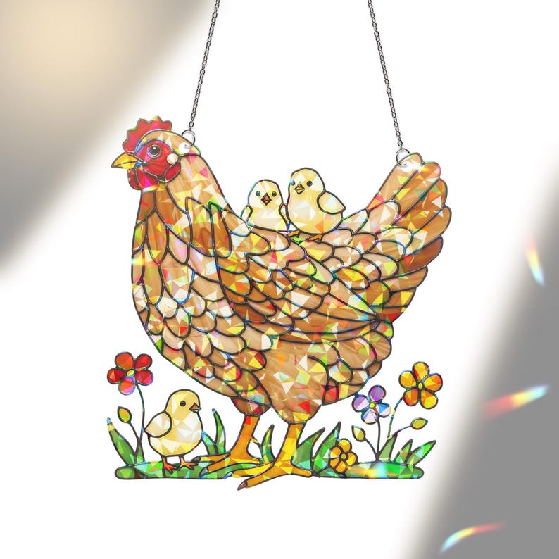 Mother Hen Stained Glass Suncatcher