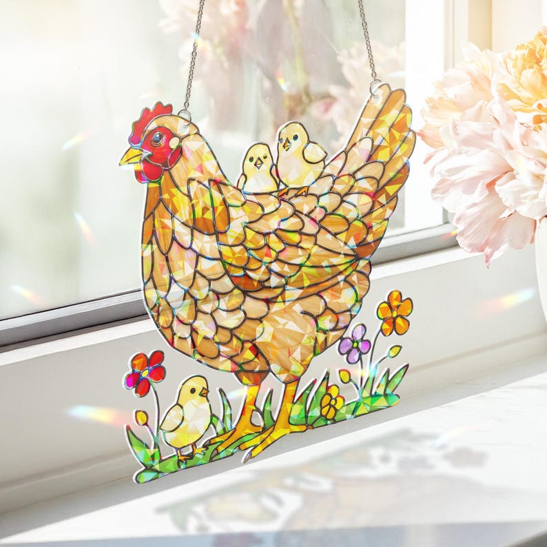 Mother Hen Stained Glass Suncatcher