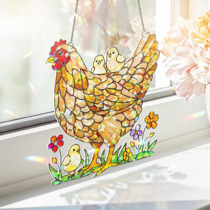Mother Hen Stained Glass Suncatcher