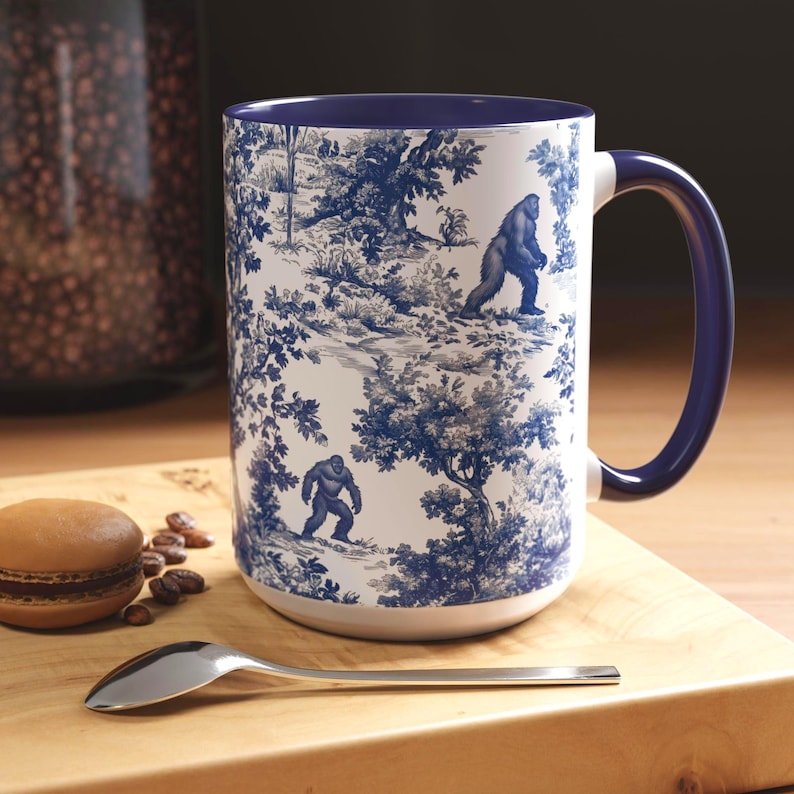 Bigfoot Sasquatch Print Forest Toile Funny Accent Mug
