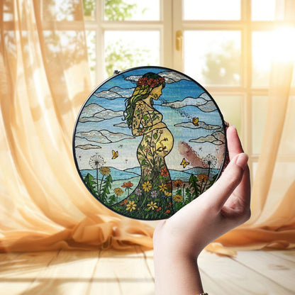 Floral Pregnant Mom Stained Glass Suncatcher