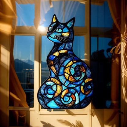 Mystical Black Cat Stained Glass Suncatcher