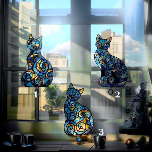 Mystical Black Cat Stained Glass Suncatcher