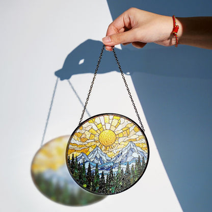Mountain Sunrise Stained Glass Suncatcher