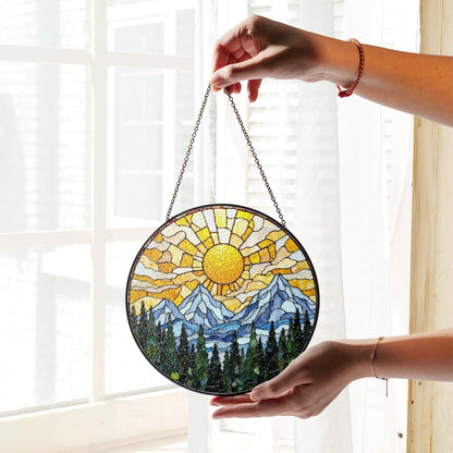 Mountain Sunrise Stained Glass Suncatcher