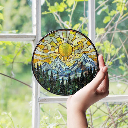 Mountain Sunrise Stained Glass Suncatcher