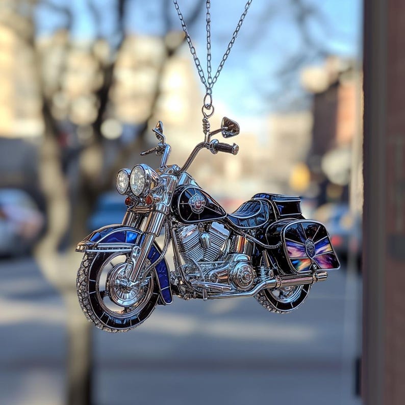 Vintage Motorcycle Stained Glass Suncatcher