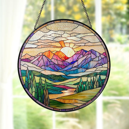 Mountain Range Stained Glass Suncatcher