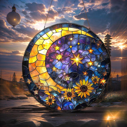 Moon and Star Stain Glass Suncatcher