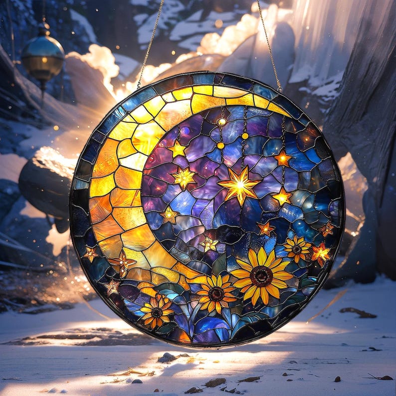 Moon and Star Stain Glass Suncatcher