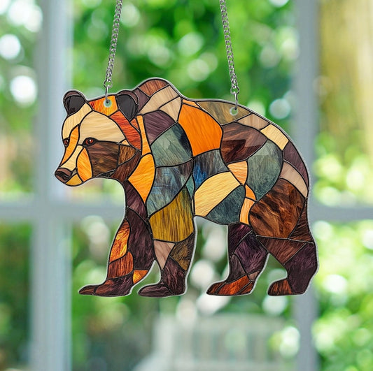 Rustic Bear Stained Glass Suncatcher