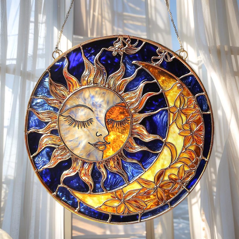 Crescent Moon And Star Stain Glass Suncatcher