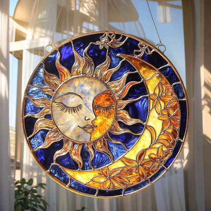 Crescent Moon And Star Stain Glass Suncatcher
