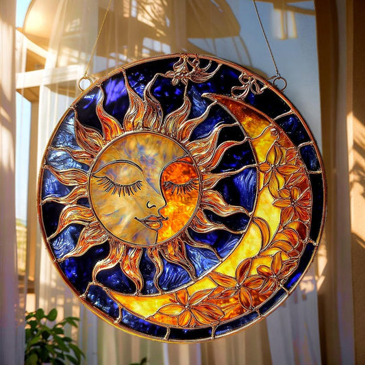 Crescent Moon And Star Stain Glass Suncatcher