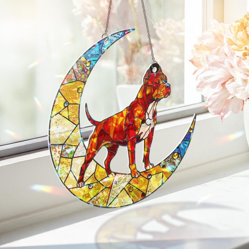 Pitbull Stained Glass Suncatcher