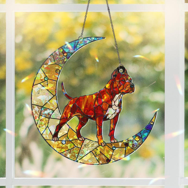Pitbull Stained Glass Suncatcher