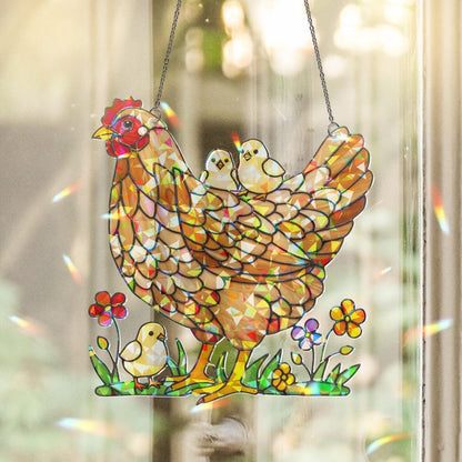 Mother Hen Stained Glass Suncatcher
