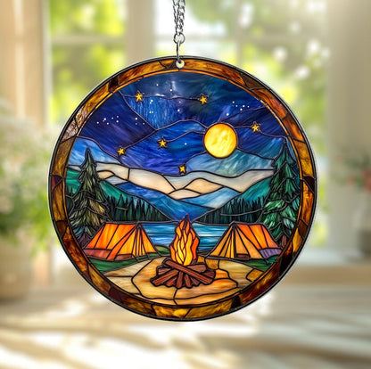 Starry Camp Fire Stained Glass Suncatcher