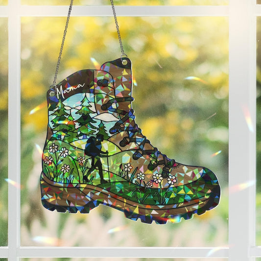 Hiking Boot Stained Glass Suncatcher