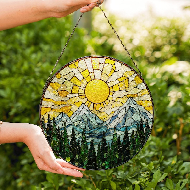 Mountain Sunrise Stained Glass Suncatcher