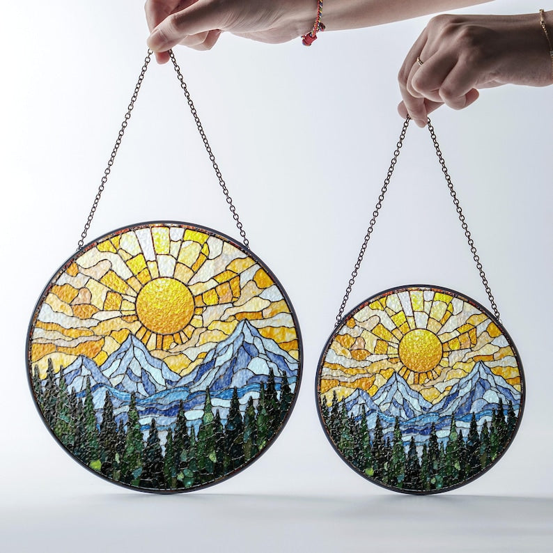 Mountain Sunrise Stained Glass Suncatcher