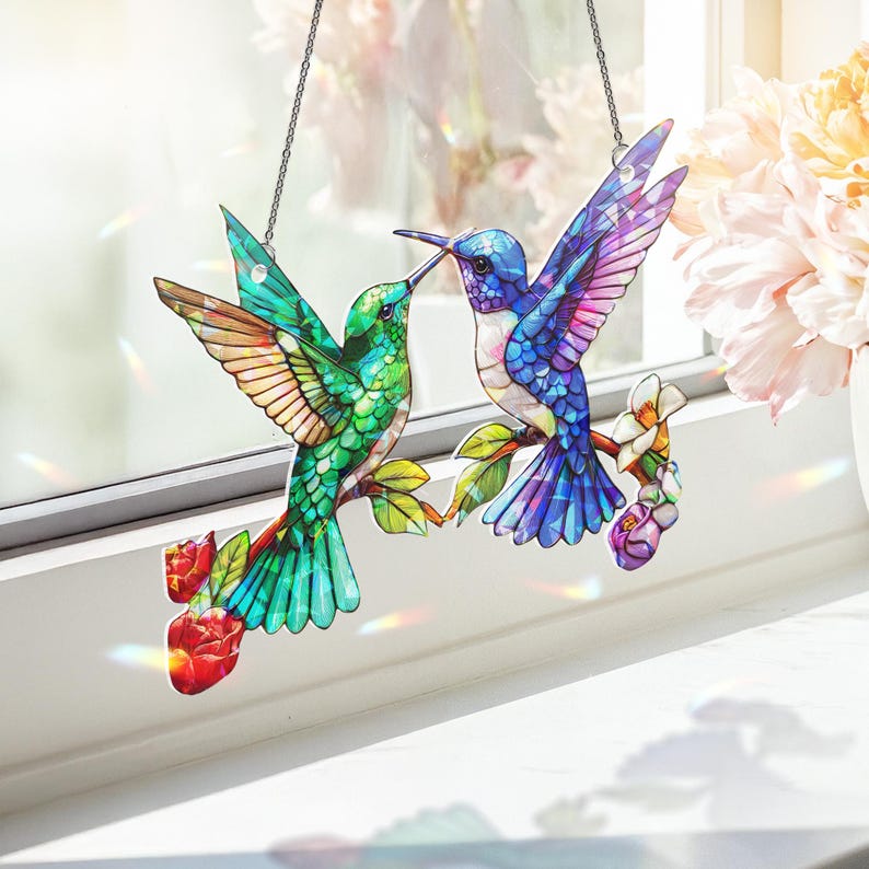 Hummingbirds Stained Glass Suncatcher