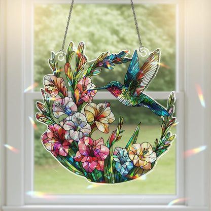 Hummingbird Gladiolus Stained Glass Suncatcher
