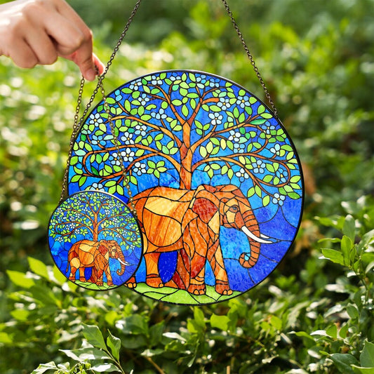 Elephant Tree of Life Stained Glass Suncatcher