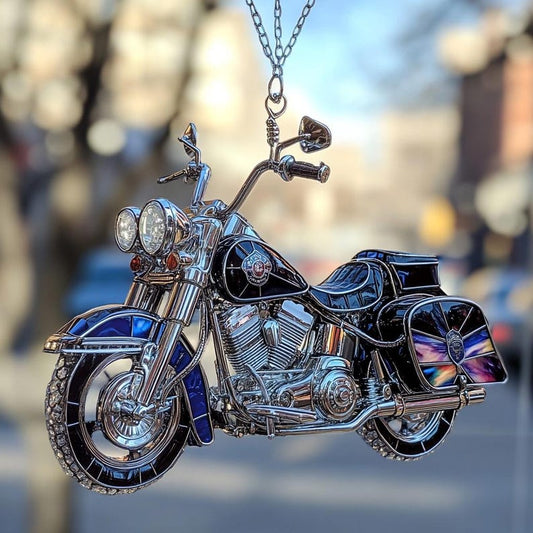 Vintage Motorcycle Stained Glass Suncatcher