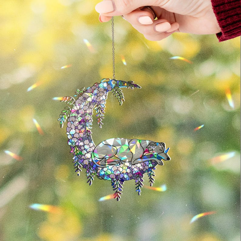 Holographic Greyhound Stained Glass Suncatcher