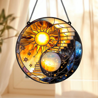 Celestial Sun and Moon Yin Yang Stain Glass Suncatcher