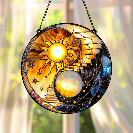 Celestial Sun and Moon Yin Yang Stain Glass Suncatcher