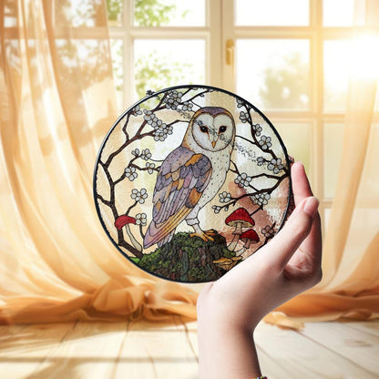 Mystical Barn Owl Stained Glass Suncatcher