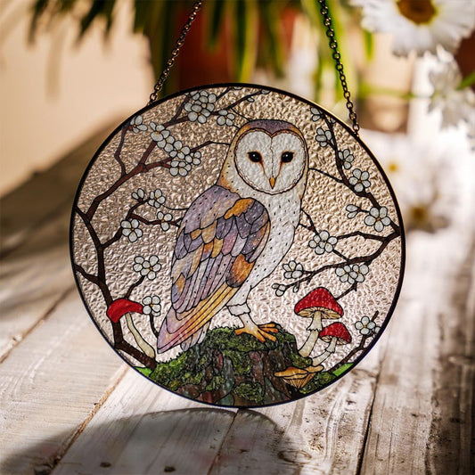 Mystical Barn Owl Stained Glass Suncatcher
