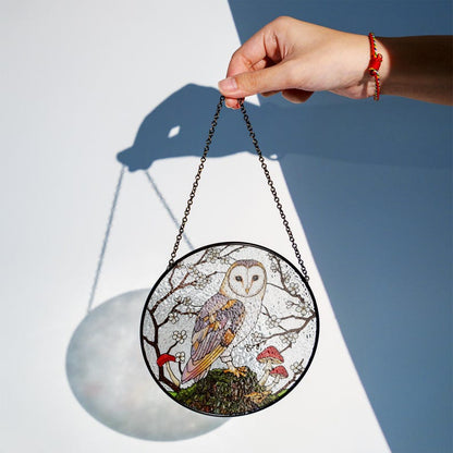 Mystical Barn Owl Stained Glass Suncatcher