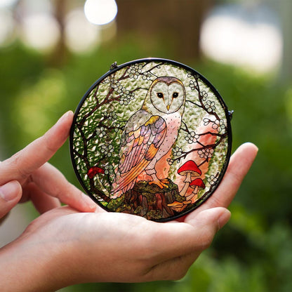 Mystical Barn Owl Stained Glass Suncatcher