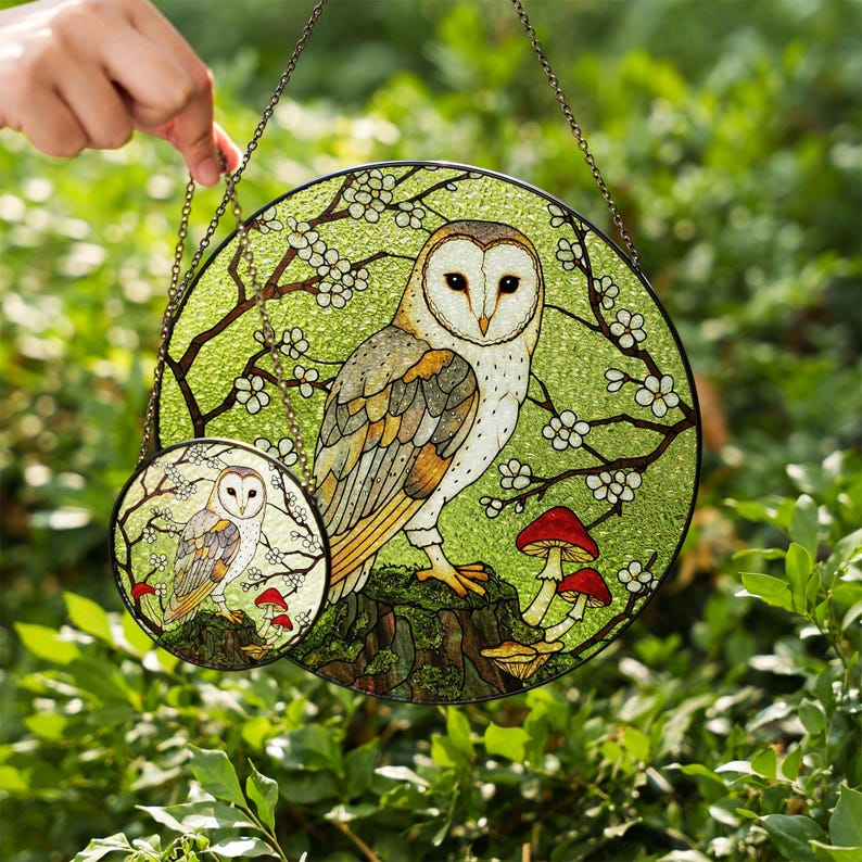 Mystical Barn Owl Stained Glass Suncatcher